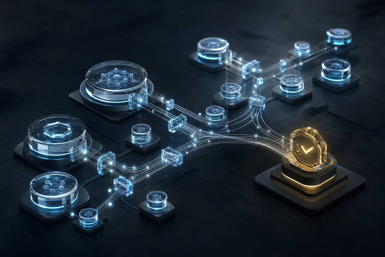A trusted Agent network converging into a verified result